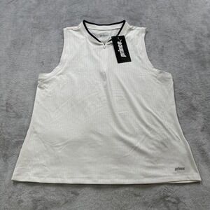 Prince Rib Polo Tank Top Shirt Womens Large 1/4 Zip White Tennis Pickleball Golf